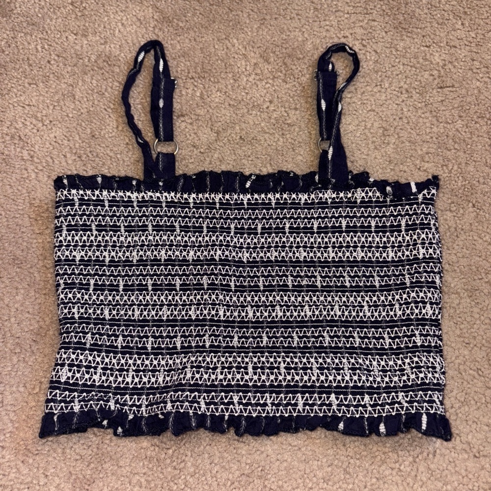 Forever 21 Crop Top, Navy Blue and White, Size Small